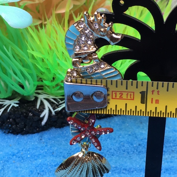 Enamel Seahorse Earrings with Rhinestones - Picture 8 of 8